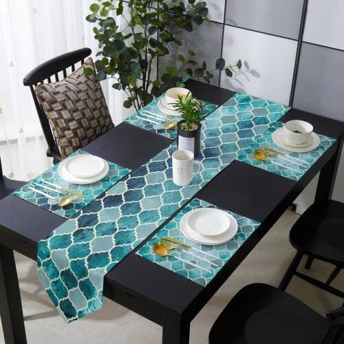 Moroccan Green Geometric Table Runner Table Mats Cover For Home Wedding Banquet Festival Party Catering Hotel Table Decoration