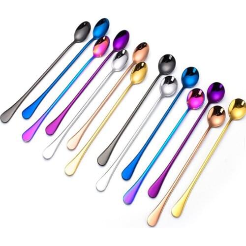 Stainless Steel Long Handle Ice Cream Spoon Coffee Spoon Tea Home Kitchen Tableware Spoons