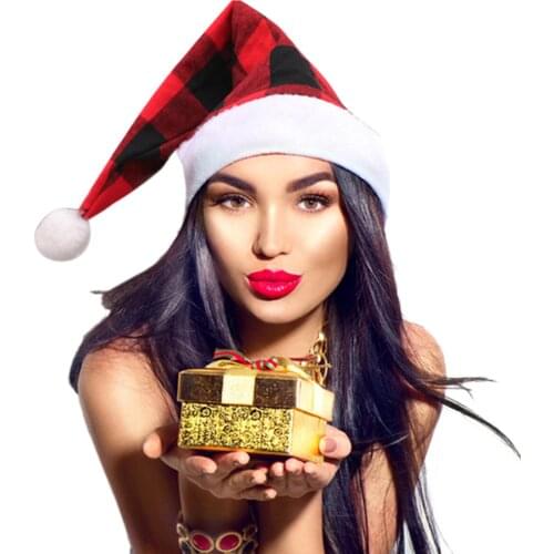 New Fashion Women Ladies Winter Christmas Plaid Hat Warm Relaxed Breathable High Top Ball Beanies Caps Red Gray