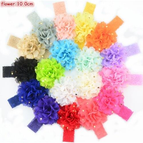 Wholesale 100pcs/lot Fashion Lace Elastic Headband with Polka Dot Chiffon Flower Girl Girl Headwear Bulk Sale FD228
