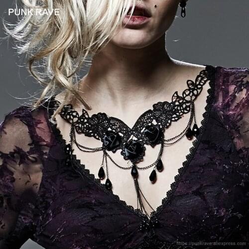 PUNK RAVE Gothic Fixed Position Flower Embroidery Decoration on Clothing Egyptian Fancy Beads Quality Resin Necklace