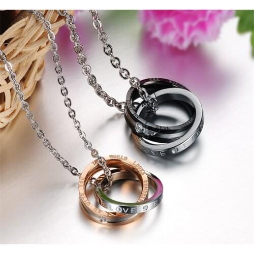 50CM 55CM 2021 Trend Korean Fashion Stainless Steel Couple Necklace For Women Rose Gold Black Zircon Chain Pendants Jewelry