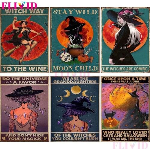 Witch Kitchen Pumpkin Witch Soup Cat Halloween Nordic Poster Wall Pictures For Living Room Wall Art Canvas Painting Unframed