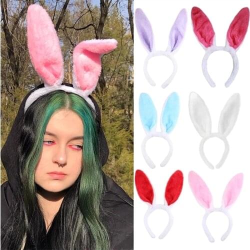Fashion Rabbit Ears Headband Fluffy Lolita Cosplay Headband Adult Children Cute Hairband Costume Bunny Easter Hair Accessories