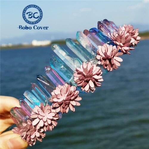 Natural Raw Crystal Rainbow Crown Headband Witch Bride Party Gift Wedding Bridesmaid Hair Accessories Jewelry Princess Headwear