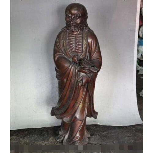 S00415 26" china buddhism Purple bronze hold Shoe Damo Bodhidharma Dharma Buddha statue