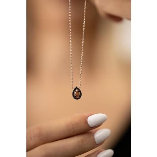 Nineveh Silver Drop Model Citrine Cubic Zirconia Rose Plated Silver Italian Necklace