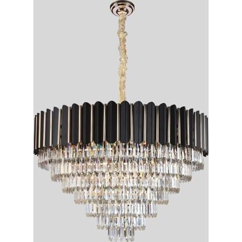 Modern Stainless Steel Crystal Black Round Oval Lustre LED Chandelier Lighting LED Lamp LED Light For Foyer