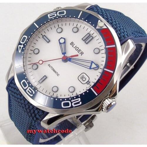41mm bliger sterile white dial sapphire glass blue ceramic bezel automatic mens watch B268