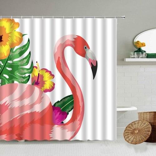 Tropical Plants Flamingo Toucan Shower Curtain Flower Bird Nordic Style Bathroom Blackout Waterproof Cloth Screen With Hook Set