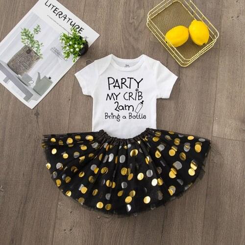 Party At My Crib 2AM Bring A Bottle Toddler Funny 2pcs Sets Infant Girl Clothing Tops Romper+tutu Skirt Baby Girls Sets