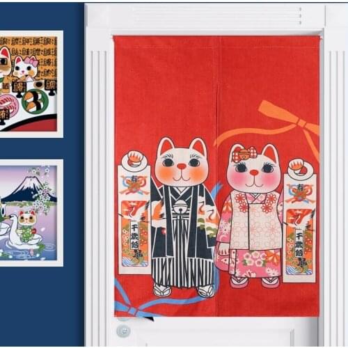 Japanese Cartoon Cat Door Curtain Iinen Tapestry Study Bedroom Home Decoration Kitchen Curtain