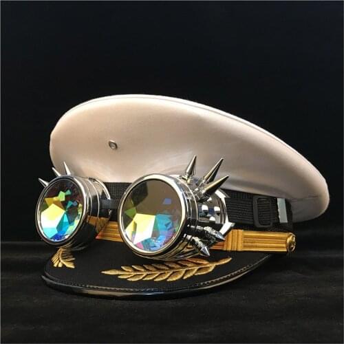 2019 fashion Steampunk Gear Glasses Military Hat Women Men Germany Officer Visor Cap Army Hat Cortical Police Cap Cosplay Hat