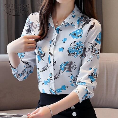 Womens Autumn Blouses 2020 Long Sleeve Floral Print Chiffon Clothes Shirt Office Lady Womens Tops and Blouses Blusas 10623