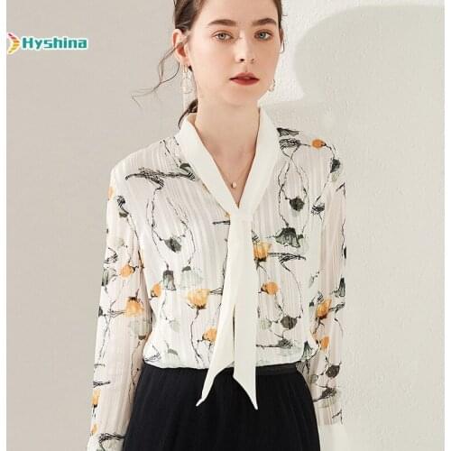 Woman Design Elegant V-neck Shirt Printed Chiffon Shirt
