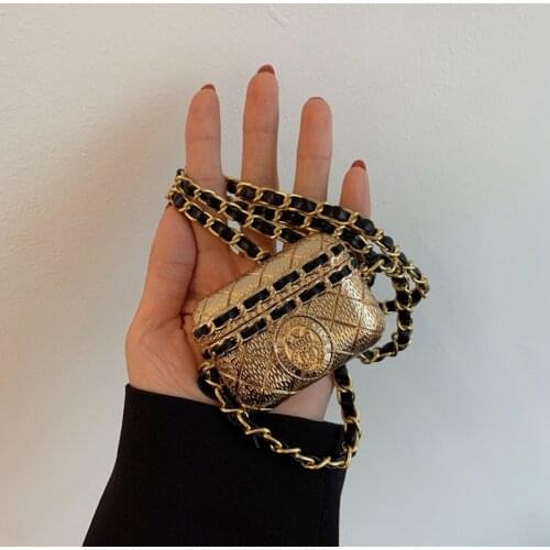 Mini Personality Weave Chain Lipstick Bag Headphone Bag for Women 2021 New Metal Box Diagonal Female Bag Coin Purse