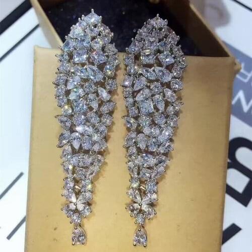 Women 2020 new Big Cubic zircon water drop Long butterfly dangle Earrings Vintage brincos silver-color oorbellen Party jewelry