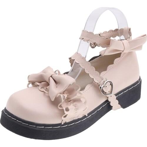 Mei Lulu small leather shoes Japanese female jk soft girl round head low heel bow lace word Lolita girl shoes