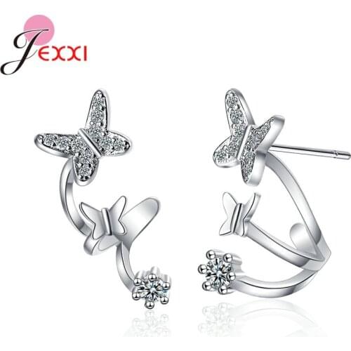 Delicate 925 Sterling Silver Butterfly Earring For Women Girl Elegant Cubic Zircon Stud Earrings Fine Jewelry Bijoux Wholesale