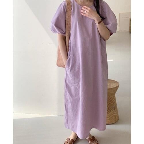 2021 New Arrival Japan Style Lazy Cozy Cotton Chic Girls Summer Dress Korea Fashion Pockets Loose Women Casual Midi Dress