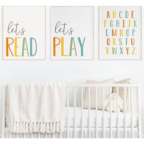 Animal Alphabet Poster Educational Lets Play Read Quote Canvas Painting Baby Gift Wall Art Print Picture For Kids Room Nursery