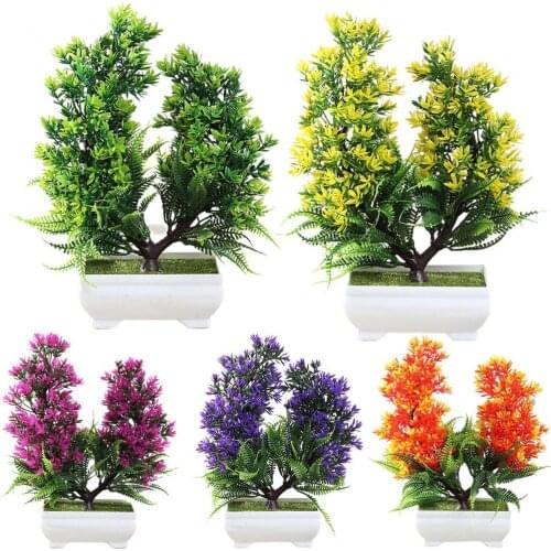 1 Set Simulation Artificial Potted Plant Portable Eco-friendly Plastic Home Decor Simulation Green Bonsai Pine for Balcony