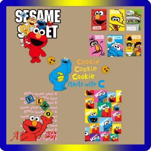 1Pcs Cute Cartoon Sesame Street Patches Kids Stickers Applique Iron On Heat Transfers For Clothes DIY Patch Cartoon Letter