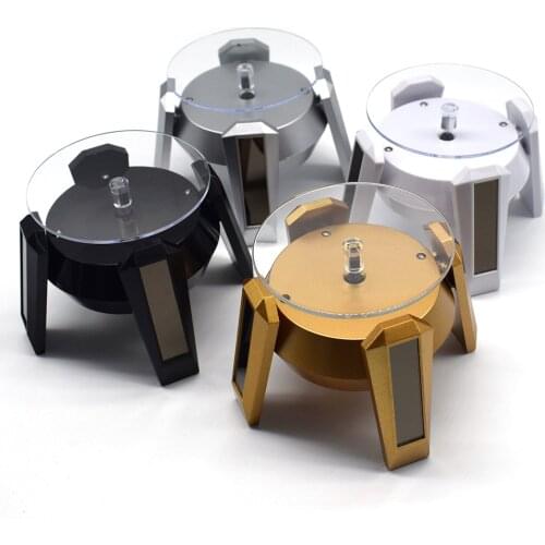 1PCS Solar Showcase 360 Turntable Rotating Display with Blue LED Jewelry Watch Ring Phone Stand Displays