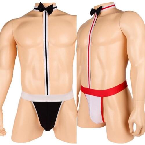 10pcs Cool Men Sexy Underwear Bow Tie One Pieces Thong Low Waist Cotton Comfortable Elastic Swimsuit Cosplay Lingerie