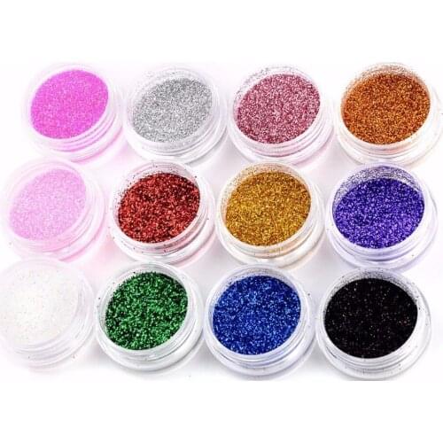 12 Colors Mix UV Gel Nail Art Glitter Dust Powder For UV GEL Acrylic Powder Nail Art Decoration Tips DIY