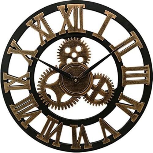 16 inch Big Size Rustic Wall Clock with Gear Decorative Vintage Clock with Roman Numerals