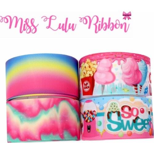 16mm-75mm Rainbow Gradient Color Popcorn Sweet Candy Printed Grosgrain/Elastic Ribbon Doughnut DIY Hair Bowknots 50yards/roll