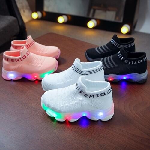 2021 LED Light Shoes For Boys And Girls Shoes Sports Overfoot Shoes Luminous Fish Silk Socks Running Shoes