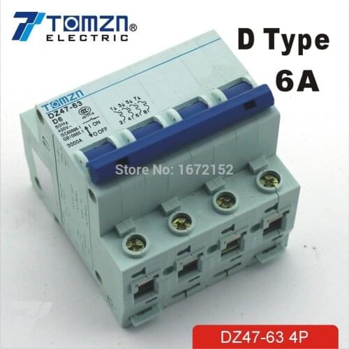 4P 6A D type 240V/415V Circuit breaker MCB 4 POLES