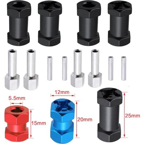 4pcs Aluminum RC Car 12mm Hex Wheel Hub Drive Adaptor 15/20/25mm Extension Combiner for 1/10 RC Crawler Axial SCX10 D90