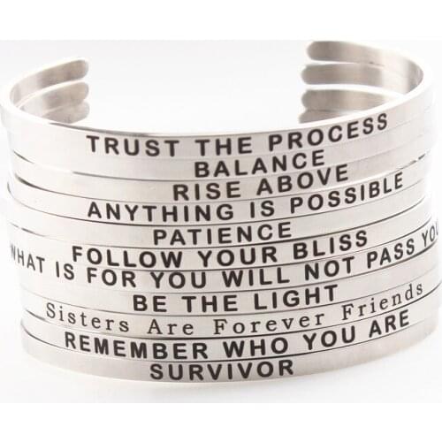 2019 100% No Fade Stainless Steel Bracelets Bangles 4mm Width Positive Inspirational Quotes Women Men Mantra Bracelets Gifts