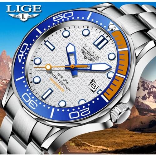 2021 Mens Quartz Watch LIGE Top Brand Luxury Watch Men Stainless Steel Waterproof Clock Sports Watches For Men Relogio Masculino