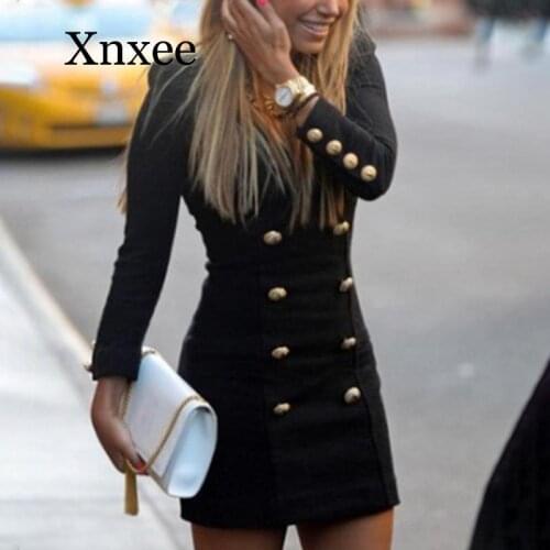 Black Vintage Women V-neck Dresses Soft Double Breasted Female Long Sleeve Elegant Hot Selling Breathable Slim Office Lady Dress