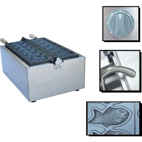 Electric Taiyaki Machine Fish Shaped Waffle Machine Japanese Fish Cake Baking Machine Six Moulds Non-Stick