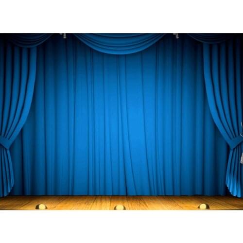 Blue Curtain Photography Backdrops Photo Studio Wood Floor Stage Background fondo fotografia estudio 150cm*200cm