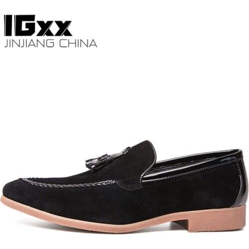 IGxx Men Pointed Toe Business Knitting Shoes Tassels Casual Breathable PU Rubber Sole Flat Dress Shoes Wedding Shoes
