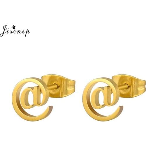 Jisensp Cute Round Earrings Personality Simple Letter Black Earrings for Women Kids orecchini Fashion Stainless Steel Jewelry