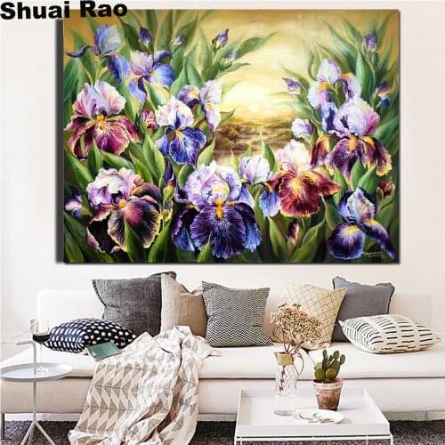 Sunrise Irises Painting Full square round DIY 5D Diamond Painting cross stitch kits garden flowers diamond mosaic embroidery art