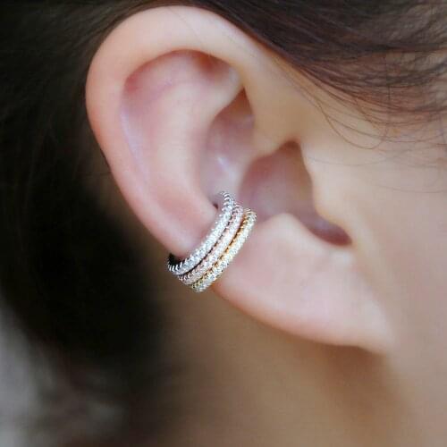 4 Colors 925 Sterling Silver Small Round Ear Cuff Clip Cover With Shiny Mini Cz Delicate Jewelry For Women Wedding Gift