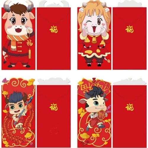 Red Envelope Cartoon Paper Cute Cow Money Bag Chinese New Year Spring Festival Pockets Birthday Marry Party Gift Box Hot Sale
