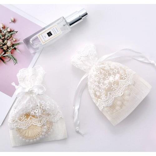 5pcs 10x14cm White Star Lace Bag Drawstring Drawable Bags Slub Yarn Bag Gift Bags Jewelry Bags Candy Cookies Bag Packaging Pouch
