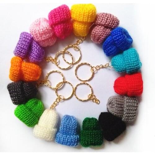 New Arrive Mini Knitted Hat Key Chain Golden chain Car Key Ring Bag Chain Personality is Hanged Keychains