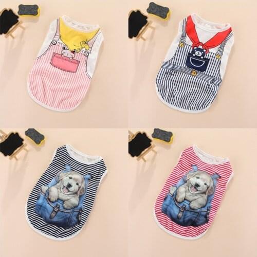 Cartoon Stripe Pet Clothing Spring and Summer Breathable Dog Clothes Cute Printed Puppy Dog Vest T-shirt for Small & Medium Dogs