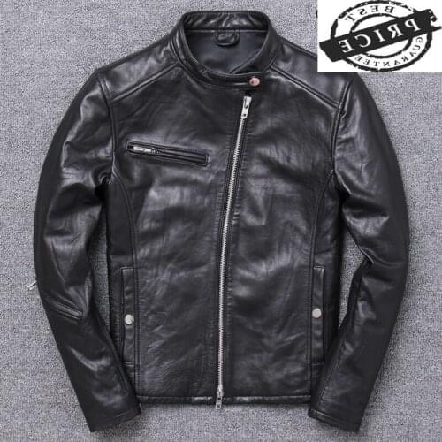 Spring Streetwear 100% Real Leather Coat Men Natural Sheepskin Coats Mens Moto Biker Fit Genuine Leather Jacket 2021 1a0a