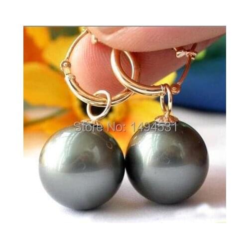 Wholesale Pearl Jewelry 16MM Black Round South Sea Shell Pearl Earrings Dangle Earring - Hot Sale - XZN13